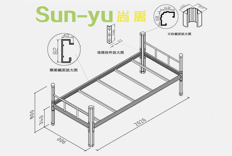 单人钢架床-SYD01设计图